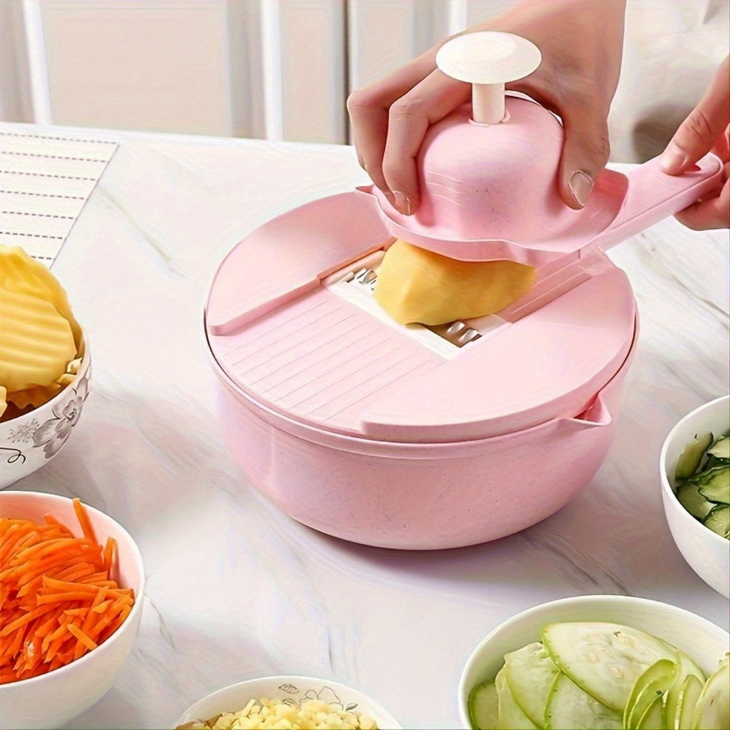kkboxly 1pc 12-in-1 Multi-Functional Vegetable Slicer - Mandolines with Food Grater, Cutter, Container, Hand Guard, and Shredder for Easy Kitchen Prep - Space-Saving Kitchen Gadgets for Home Cooks