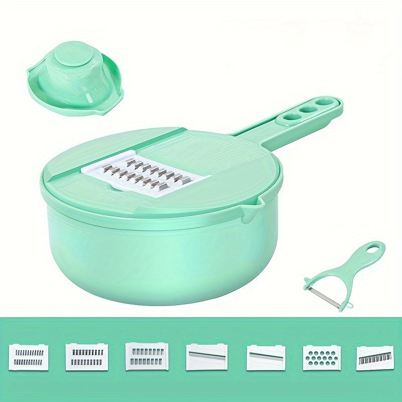 kkboxly 1pc 12-in-1 Multi-Functional Vegetable Slicer - Mandolines with Food Grater, Cutter, Container, Hand Guard, and Shredder for Easy Kitchen Prep - Space-Saving Kitchen Gadgets for Home Cooks
