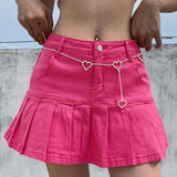 Ruffle Hem Denim Skirt, Slash Pockets High Waist Non-Stretch Denim Skirt, Women's Denim Clothing