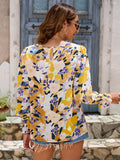 kkboxly  Graphic Print Lace Stitching Blouse, Casual Long Sleeve Blouse For Spring & Fall, Women's Clothing