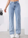 kkboxly  Slash Pocket Loose Wide Leg Jeans, Non-stretch Breathable Casual Denim Pants, Women's Denim Jeans & Clothing