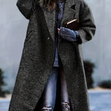 kkboxly  Lapel Long Length Overcoat, Casual Open Front Versatile Outerwear, Women's Clothing