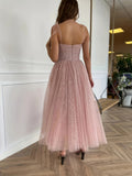 kkboxly  Plus Size Sequin Decor Mesh Bridesmaid Dress, Elegant Gathered Sweetheart Neck Cami Dress For Wedding Party, Women's Plus Size Clothing