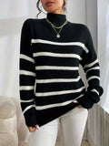 kkboxly  Striped Mock Neck Pullover Sweater, Casual Long Sleeve Sweater For Fall & Winter, Women's Clothing