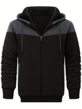 kkboxly  Warm Thick Fleece Lined Coat Solid Color Men's Hooded Jacket Fleece Lined Casual Long Sleeve Sherpa Lined Hoodies With Zipper Hooded Coat For Autumn Winter