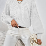 Solid Cable Knit Sweater, Casual Crew Neck Long Sleeve Sweater, Women's Clothing