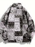 kkboxly  Men's Floral Graphic Print Reversible Jacket For Spring/autumn, Oversized Fashion Band Collar Coat For Males, Plus Size