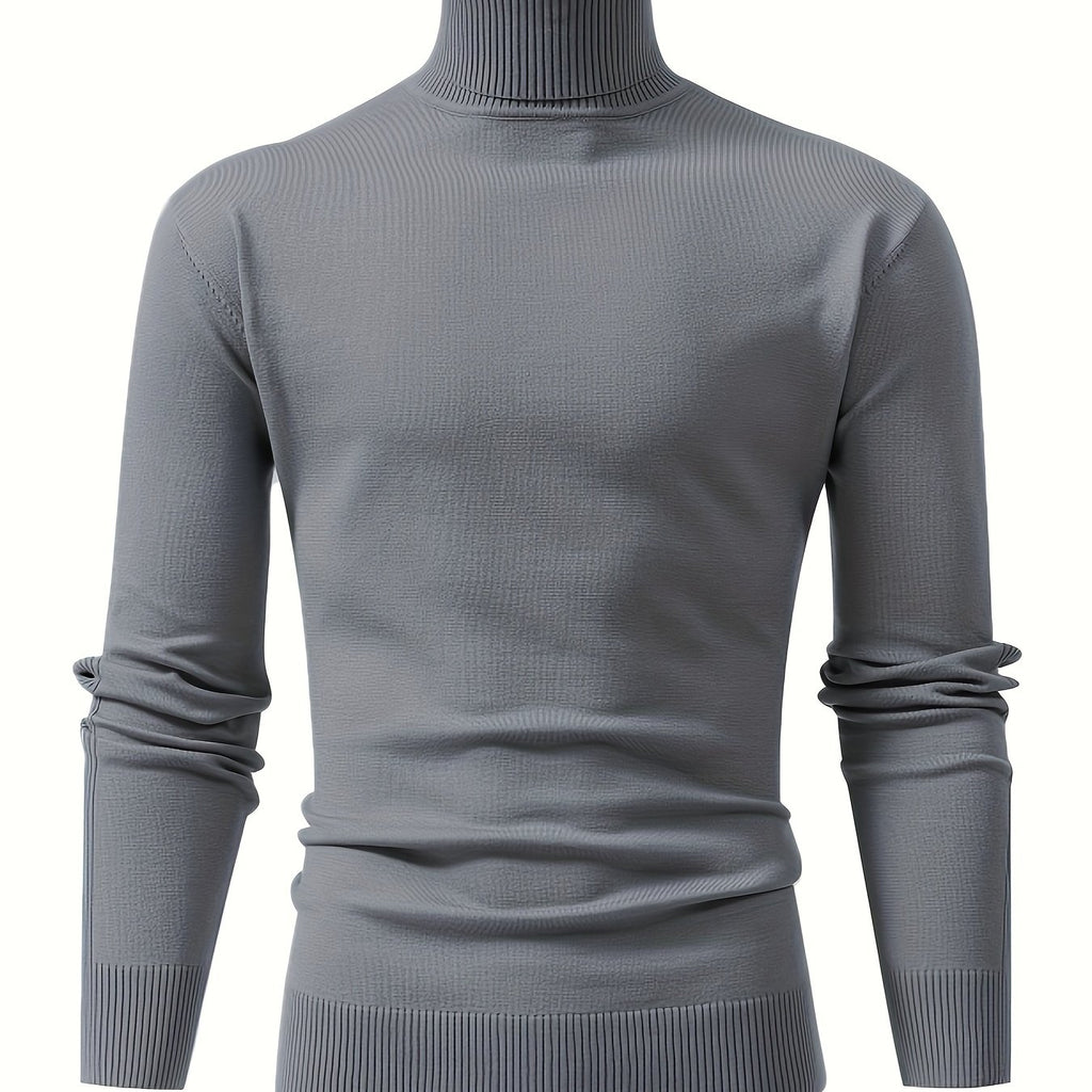 kkboxly All Match Knitted Thermal Solid Sweater, Men's Casual Warm High Stretch Stand Collar Pullover Sweater For Fall Winter