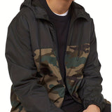 kkboxly  Camouflage Pattern Hooded Jackets By Activity, Men's Casual Loose Fit Breathable Zip Up Jackets For Spring Fall