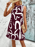 kkboxly  Brush Print Mock Neck Dress, Sleeveless Dress For Spring & Summer, Women's Clothing