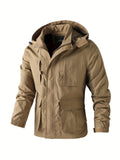 kkboxly  Multi Pocket Detachable Hooded Jacket Coats, Men's Casual Zip Up Stand Collar Windbreaker Jacket For Spring Fall Outdoor Hiking Climbing Camping Cycling