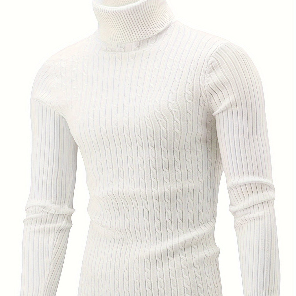 Plus Size Men's Cable Knit Sweater Stylish Turtleneck Pullover Fall Winter, Men's Clothing