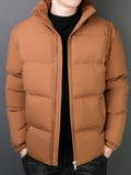 kkboxly  Men's Padded Jacket, Men Casual Padded Coat Windbreaker Zipper Pocket Stand Collar For Men Winter
