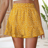 kkboxly  Floral Print Ruffle Hem Shorts, Casual Shorts For Spring & Summer, Women's Clothing