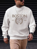 kkboxly  Men's Pullover Round Neck Long Sleeve Sweatshirt Letter "Boston" Pattern Casual Top For Autumn Winter Men's Clothing