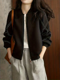 Striped Print Bomber Jacket, Casual Zip Up Long Sleeve Outerwear, Women's Clothing