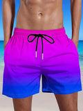 kkboxly  Men's Plus Size Gradient Color Shorts Beach Pants Holiday Shorts, Elastic Drawstring Sports Short Pants