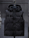 Men Trendy Sleeveless Down Thermal Hooded Vests Jackets Zipper Outdoor Winter Casual Waistcoat Windproof Jacket