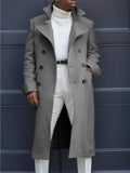 kkboxly  Men's Trendy Retro Double Breasted Long Sleeve Coat Windbreaker Lapel Long Overcoat For Autumn Winter