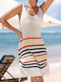 kkboxly Striped Crochet Backless Knitted Dress, Casual Beach Wear Sleeveless Dress, Women's Clothing