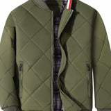kkboxly  Warm Zipper Pocket Stand Collar Jacket, Men's Casual Solid Color Zip Up Cotton Padded Jacket For Fall Winter Outdoor