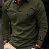kkboxly Solid Men's Casual Comfy Long Sleeve Lapel Shirt With Chest Pocket For Everyday Wear In Spring And Autumn