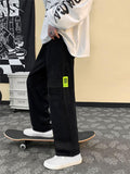 kkboxly  Stylish Wide Leg Sweatpants, Men's Casual Solid Color Side Pocket Slightly Stretch Drawstring Pants For Spring Summer