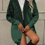 kkboxly  Zebra & Leopard Pattern Open Front Cardigan, Vintage Long Sleeve Hooded Sweater, Women's Clothing
