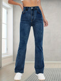 kkboxly  High Waist Leisure Bootcut Jeans, Mid-stretch Plicated Pattern Denim Pants With Slash Pocket, Women's Denim Jeans & Clothing