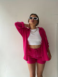 2025 kkboxly  Solid Pocket Matching Two-piece Set, Casual Long Sleeve Shirt & Drawstring Shorts Outfits, Women's Clothing