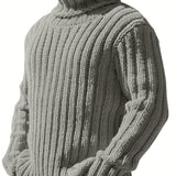 kkboxly  Turtle Neck Knitted Cable Sweater, Men's Casual Warm Solid Color Middle Stretch Pullover Sweater For Fall Winter