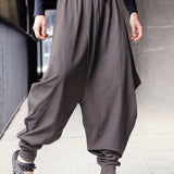 kkboxly kkboxly  Men's Solid Cotton Harem Pants, Casual Streetwear Loose Pants For Outdoor