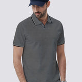 kkboxly  Men's Striped Cuffs Breathable Solid Color Golf Polo Shirt, Men's Casual Button Up Collar Pullover T-Shirt Short Sleeve For Summer, Men's Clothing