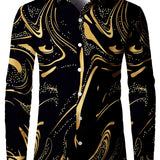 Luxury Pattern Men's Shirt Top Turn-Down Collar Long Sleeve Closure Male Casual Shirt For Men Daily Vacation Streetwear