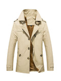 kkboxly  Men's Solid Color Turndown Collar Button Jacket, Mid-Length Fleece Thickened Windbreaker Jacket For Autumn And Winter