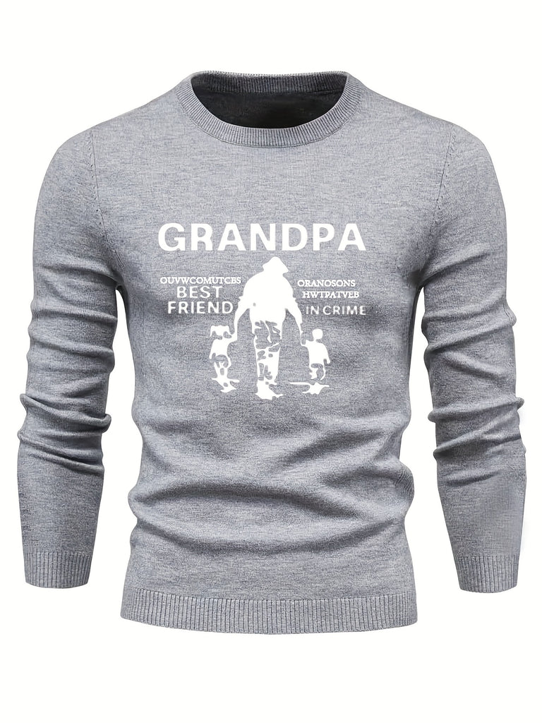 kkboxly  Plus Size Men's Stylistic Sweater, GRANDPA Graphic Print Knit Pullover Sweater For Males, Casual Trendy Long-sleeved Sweater For Spring/autumn, Best Seller Gifts