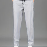 kkboxly  Men's Stylish Comfy Solid Joggers With Pockets, Active Breathable Slim-fit Drawstring Men's Bottom Clothing For Hiking Jogging Cycling Outdoor Fitness Workout