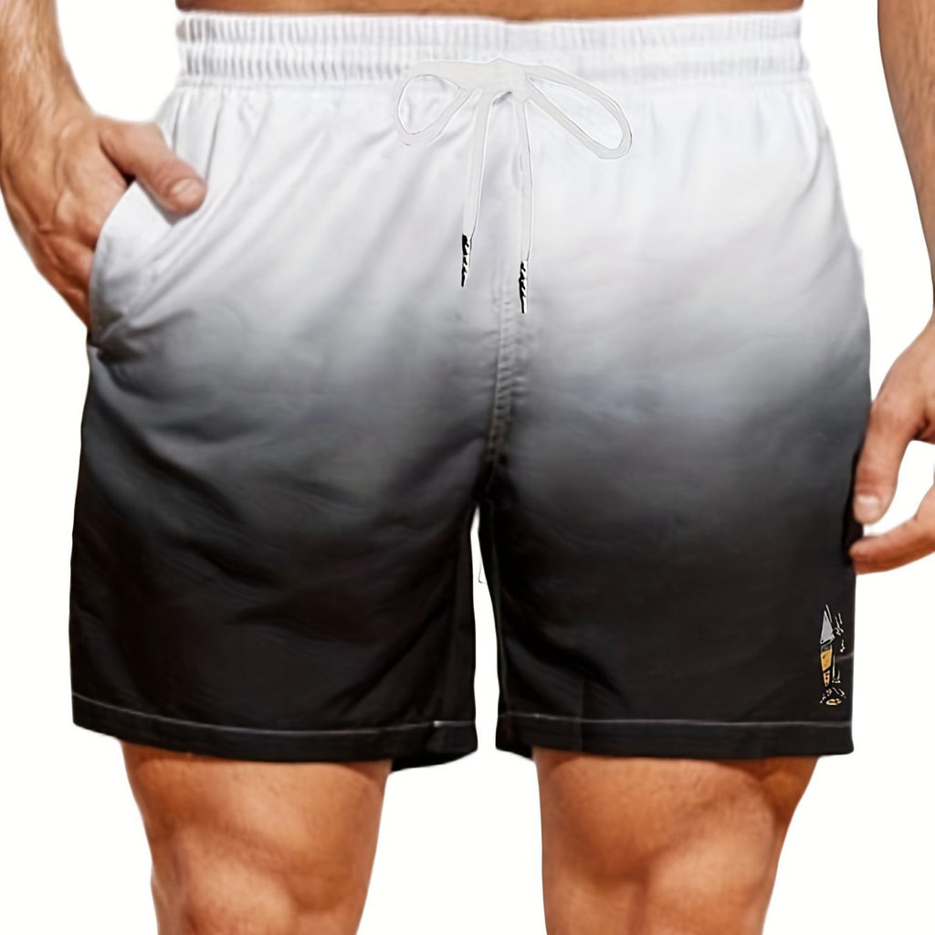 kkboxly  Men's Plus Size Gradient Color Shorts Beach Pants Holiday Shorts, Elastic Drawstring Sports Short Pants