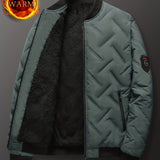 kkboxly  Solid Color Sherpa Lined Varsity Jacket, Men's Casual Fleece Lined Baseball Jacket Coat Regular Fit College Hipster Windbreaker For Winter Autumn