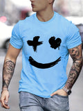 kkboxly  Men's Casual Trendy Smile Graphic Print Comfortable Crew Neck Short Sleeve T-shirts, Summer Top Tees