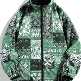 kkboxly  Men's Floral Graphic Print Reversible Jacket For Spring/autumn, Oversized Fashion Band Collar Coat For Males, Plus Size