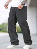 kkboxly Men's Vintage Style Loose Solid Denim Pants With Pockets, Casual Breathable Cotton Blend Straight Leg Jeans For Spring Fall