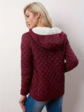 kkboxly  Argyle Pattern Fall & Winter Jacket, Casual Zip Up Hooded Long Sleeve Outerwear, Women's Clothing