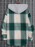 kkboxly  Men's Casual Plaid Hooded Jacket, Long Sleeve Button Down Comfy Shirt For Men's Autumn & Winter Outdoor Activities