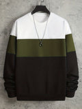 Plus Size Men's Contrast Color Sweatshirt For Spring/autumn, Oversized Trendy Crew Neck Pullover Tops For Males, Men's Clothing