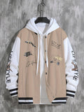 kkboxly Letter Print Varsity Jacket, Men's Casual Baseball Jacket Coat Regular Fit College Hipster Windbreaker For Spring Autumn