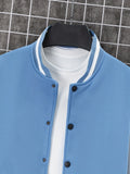 kkboxly  Trendy Varsity Jacket, Men's Casual Color Block Button Up Jacket For Spring Fall School Baseball