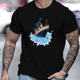 kkboxly Cruise Print T Shirt, Tees For Men, Casual Short Sleeve T-shirt For Summer