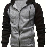 kkboxly  Contrast Color Sport Jacket, Men's Casual Hooded Jacket Regular Fit Coat For Spring Autumn Outdoors Hiking Running