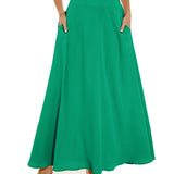 kkboxly  Pleated Long Skirt, Loose Solid Casual Skirt For Spring & Summer, Women's Clothing